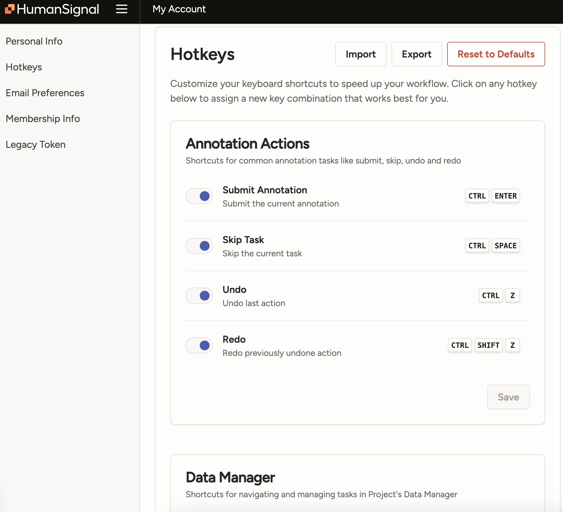 Screenshot of hotkeys